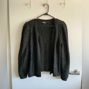 Express L puff sleeve black/gold cardigan